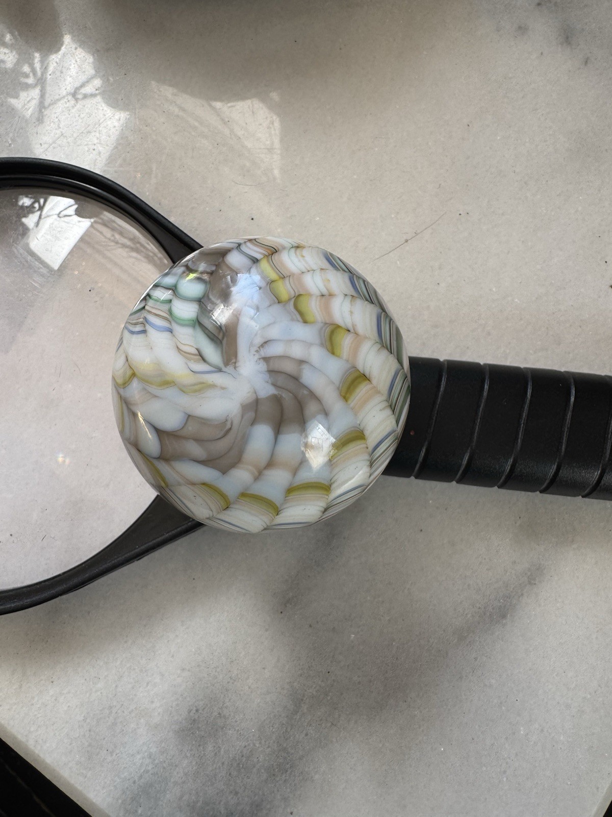Contemporary Handmade Art Glass Rare Marble 2.12” Swirl Design Glows BIN