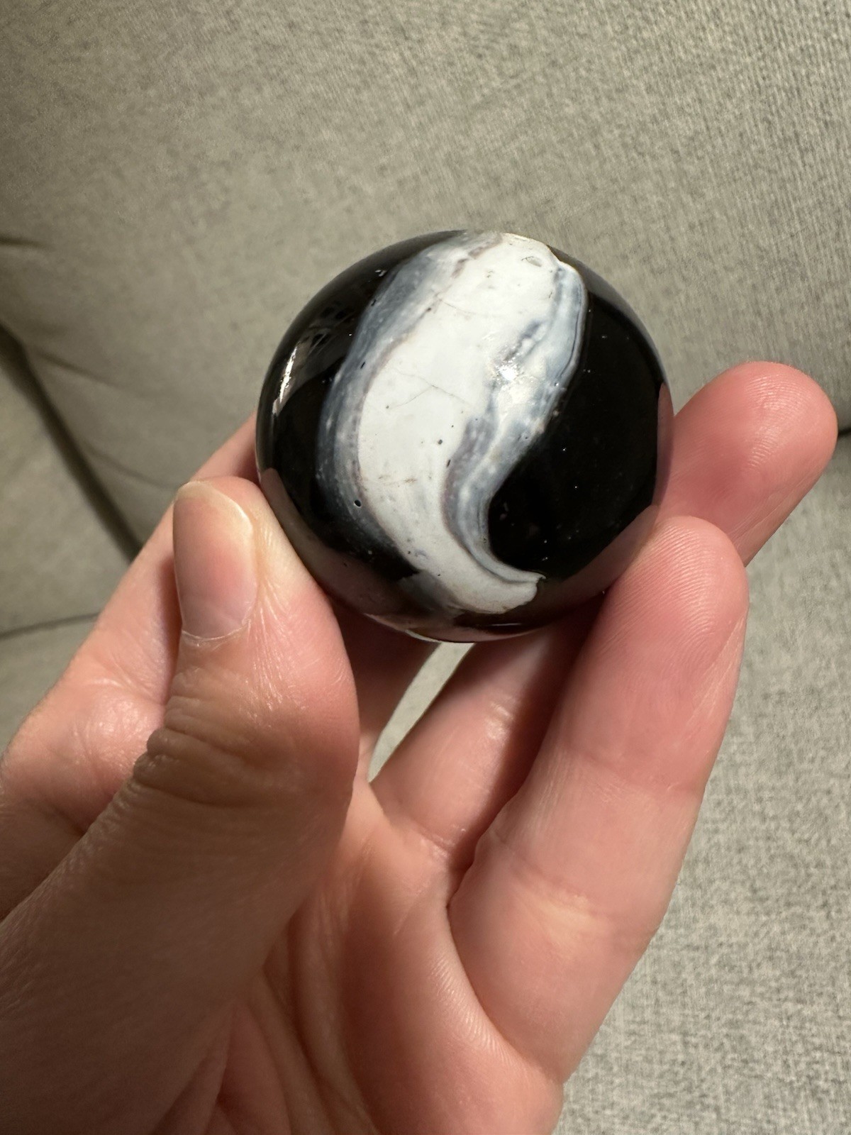 Antique Large Glass Marble Deep Amethyst Purple And White Swirl Streak Milky Way