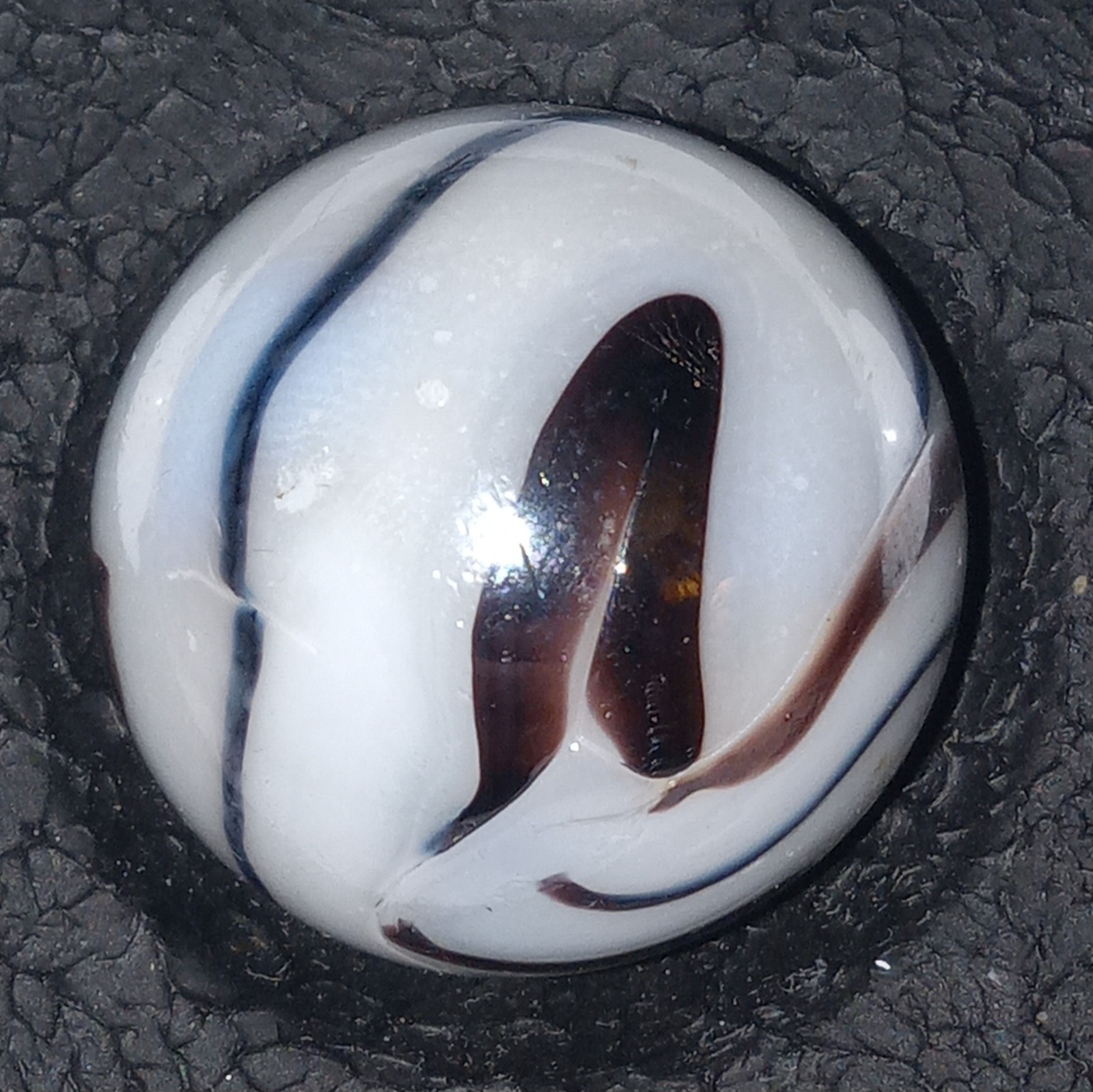 Vintage 1930s Alley Agate Black White Swirl Boulder Marble 1-1/4″ Toe Breaker…