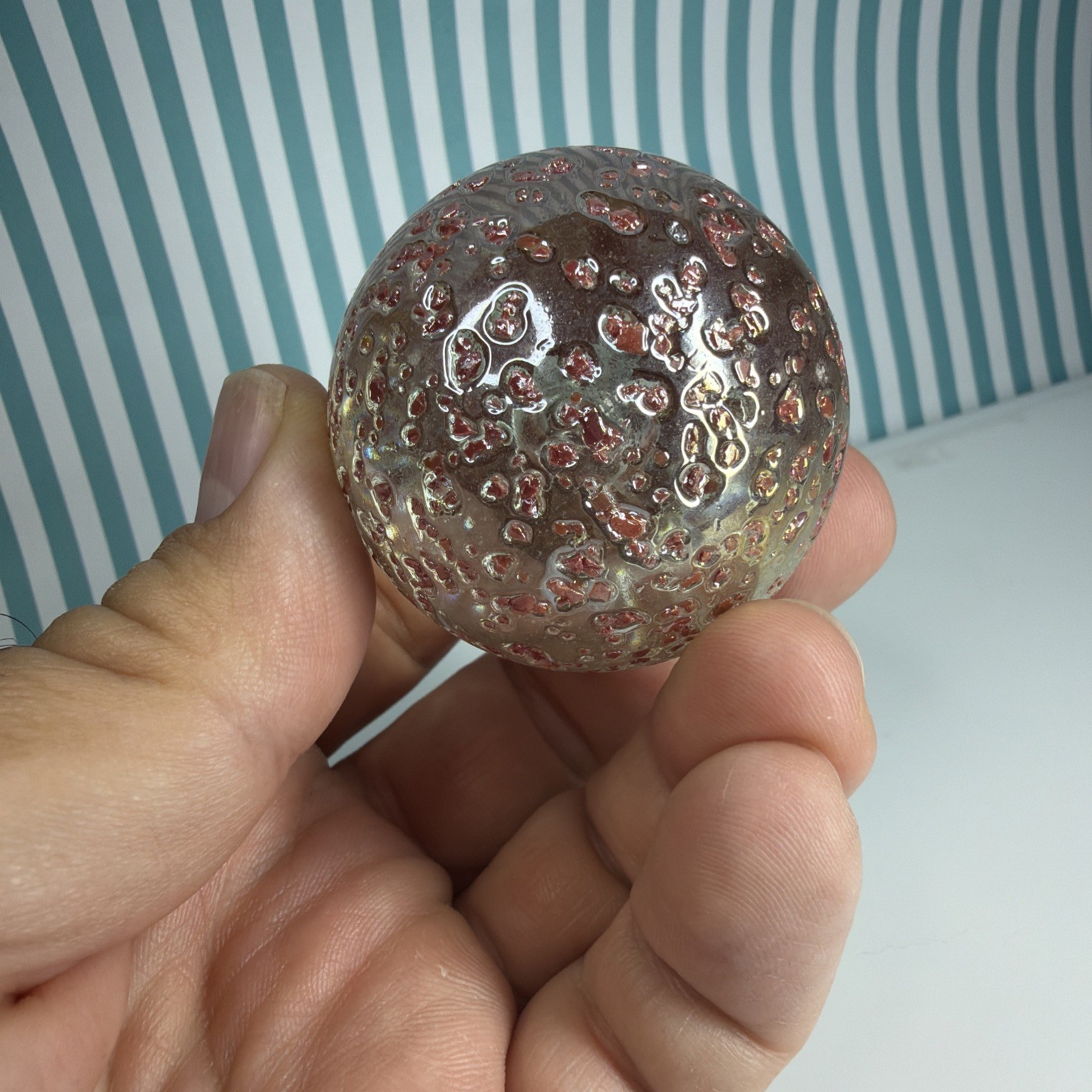 Vacor Red Princess Confetti Marble ~1.9″ Toe Breaker Huge Mint MIB Glass Marbles