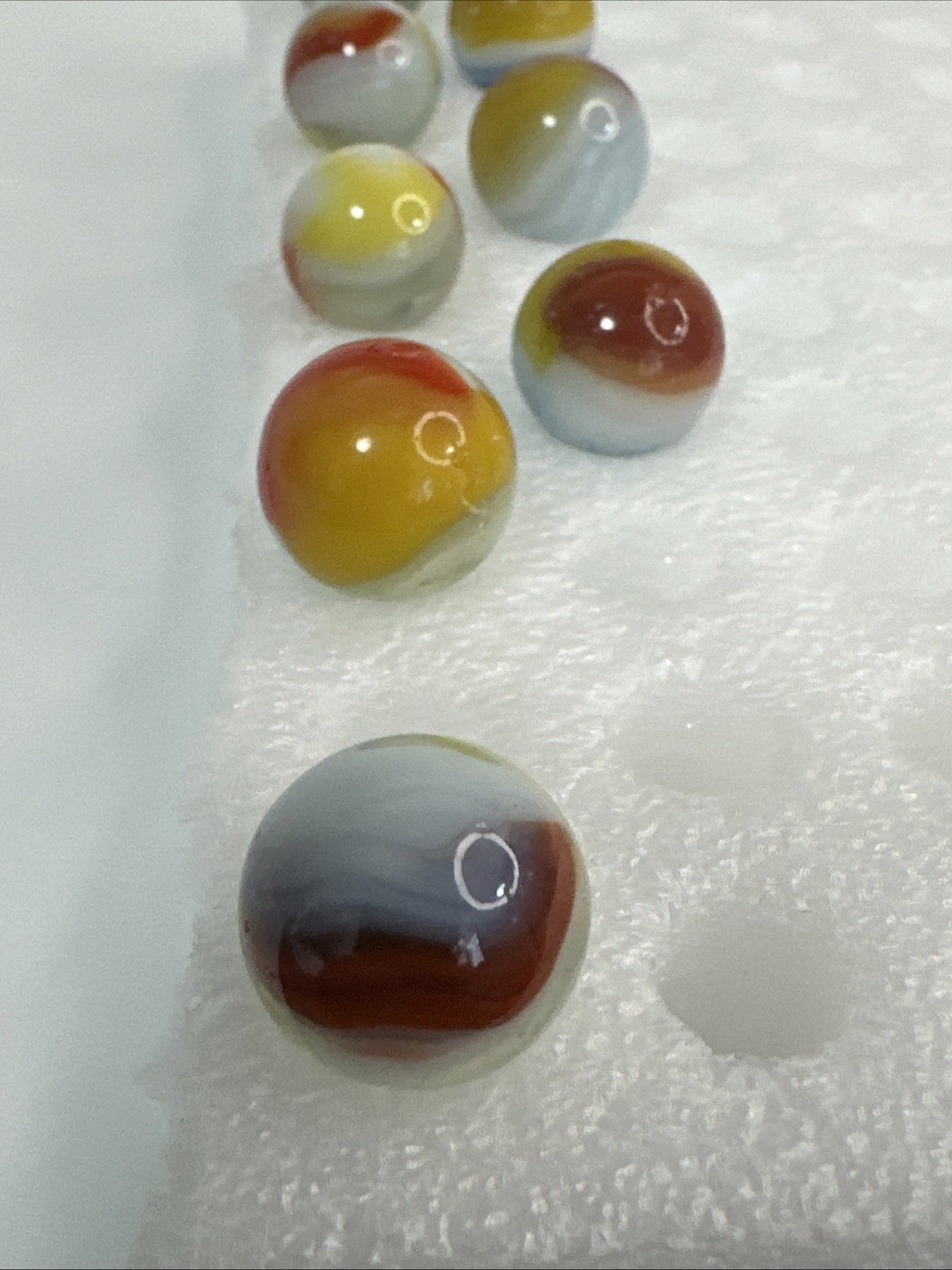 016 Lot 9 Vintage Vitro Tri Lite Elite Marbles. Played With