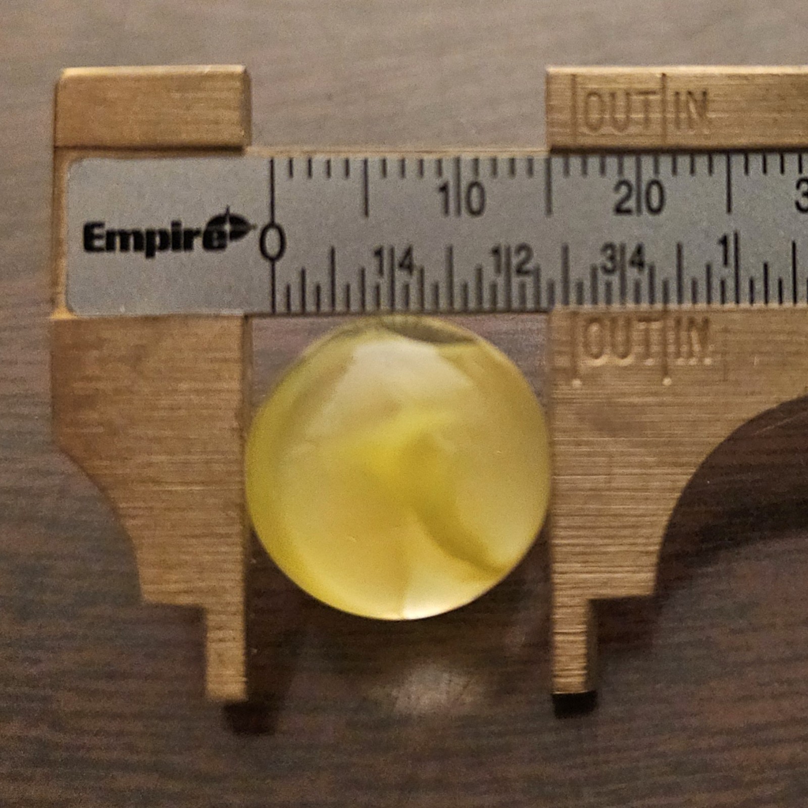 C E Bogard Yellow 4- Lobe Floppy Cats Eye Clear Glass .625 Marble