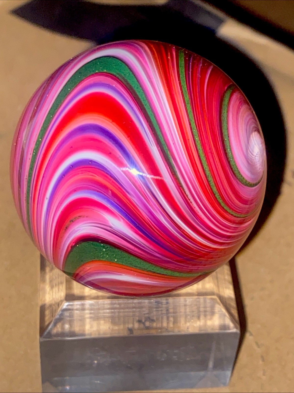 MARK MATTHEWS LARGE GLASS MARBLE RASPBERRY SPLOOSH 2014 SIGNED