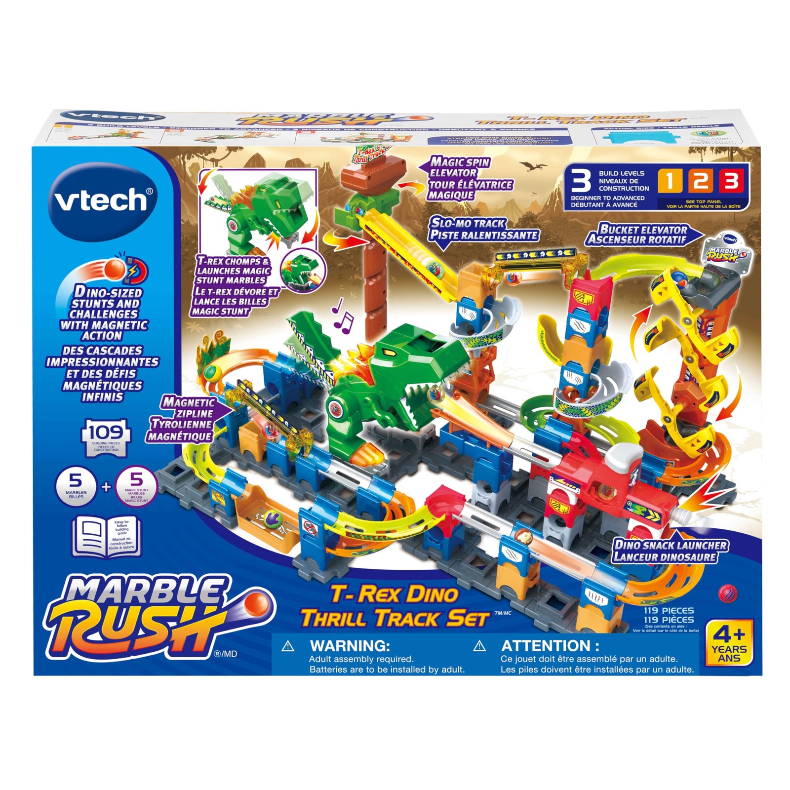 VTech Marble Rush T-Rex Dino Thrill Track 29.3″ x 17.4″ x 21.7″, Multicolor