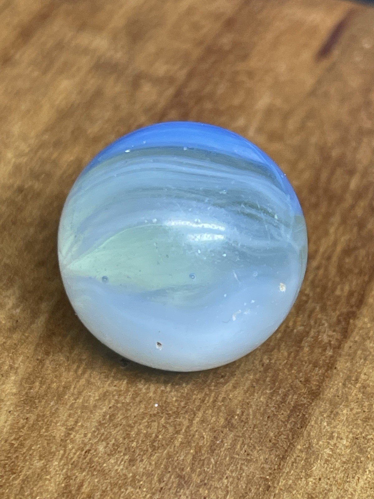 BEAUTIFUL Akro Agate Peltier Art Swirl Glass Marble .63” NM Clear Blue White