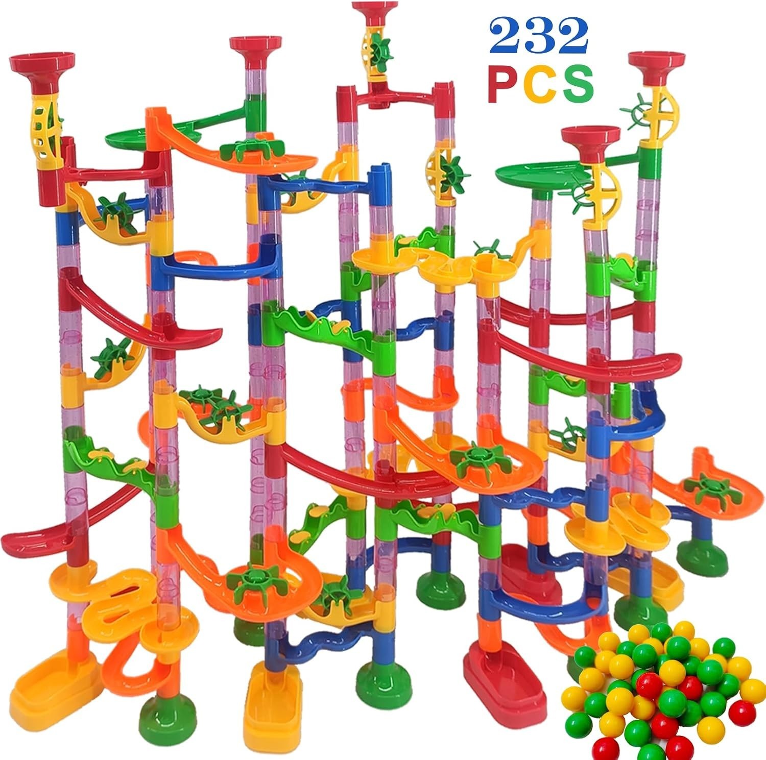 Marble Toy Building Set – 232 PCS STEM Fun with 45 Colorful Marbles