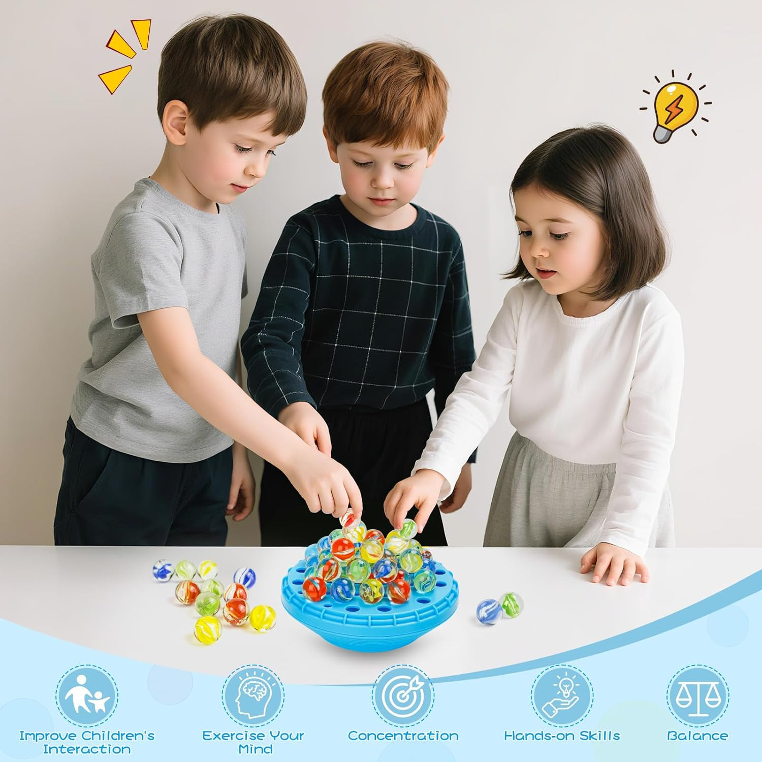 Marble Balance Game – 50 Colorful Marbles with Built-In Storage, Fun Family Chal