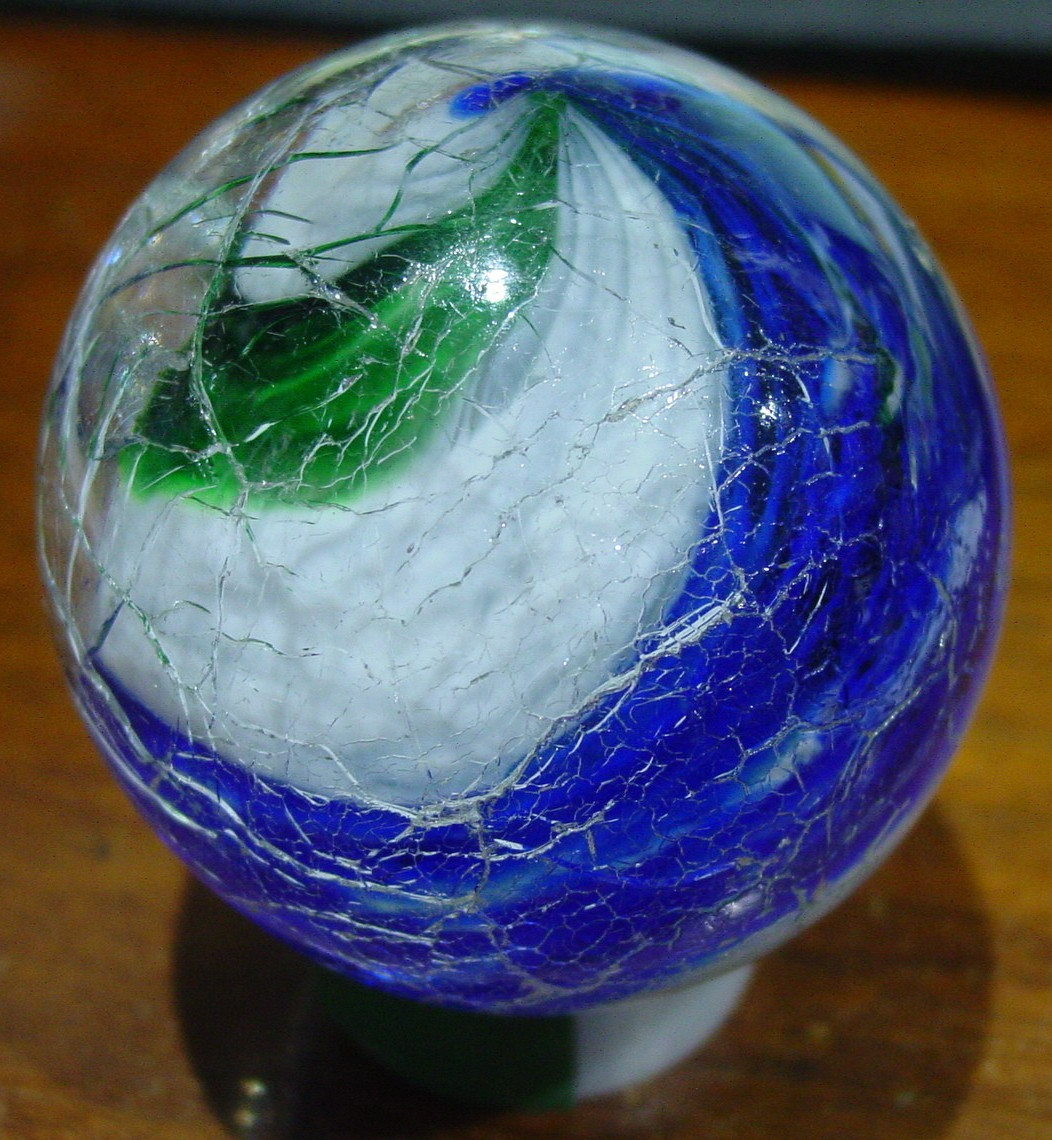 Handmade Contemporary Glass Art Earth Crackle Marble 3″ West Virgina Garage 1982