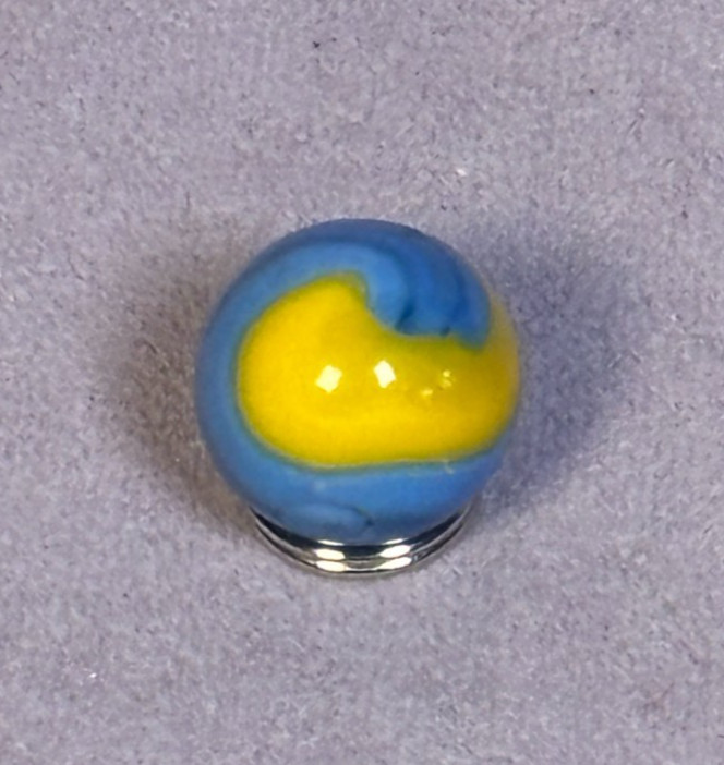 Vintage AKRO AGATE Opaque Glass Marble BABY BLUE & Yellow Patch with 3/16″ Chip