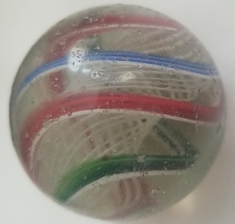 Huge Antique German Marble Banded Ribbon Core Swirl Handmade 2.25″