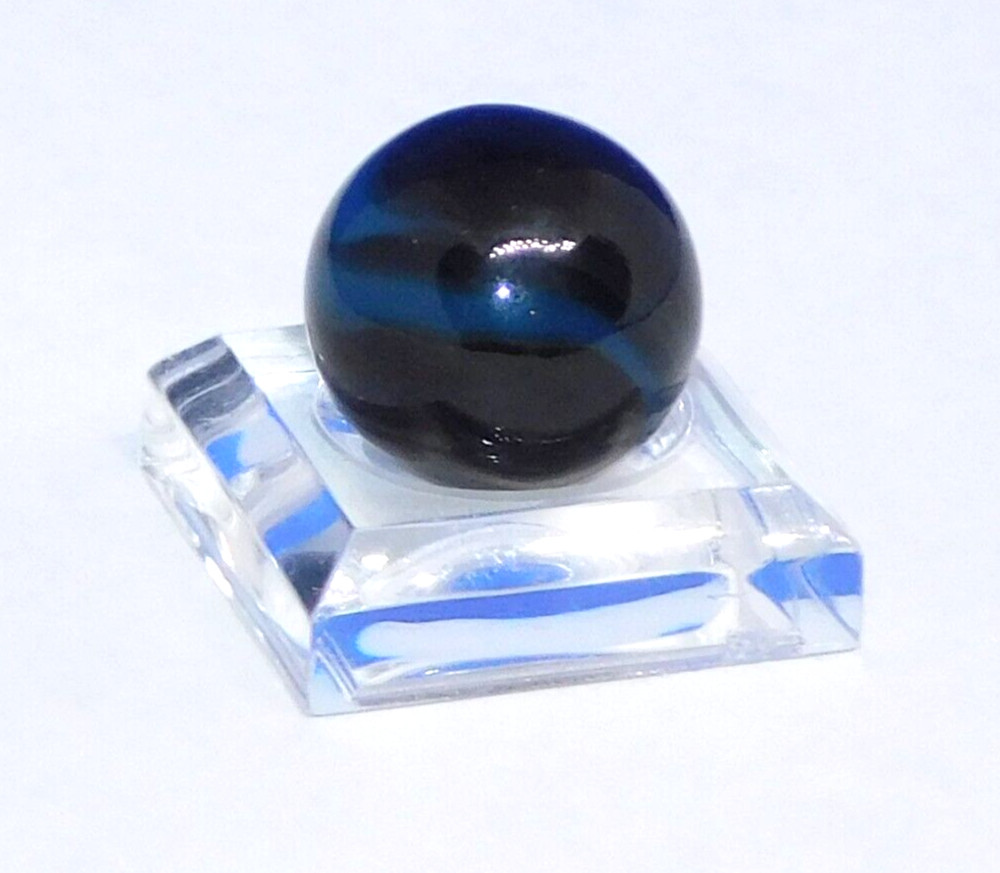 Vintage Marble Black Blue ‘9’ Opaque Swirl Christensen? Pontil NM+ 0.60″ #0-105