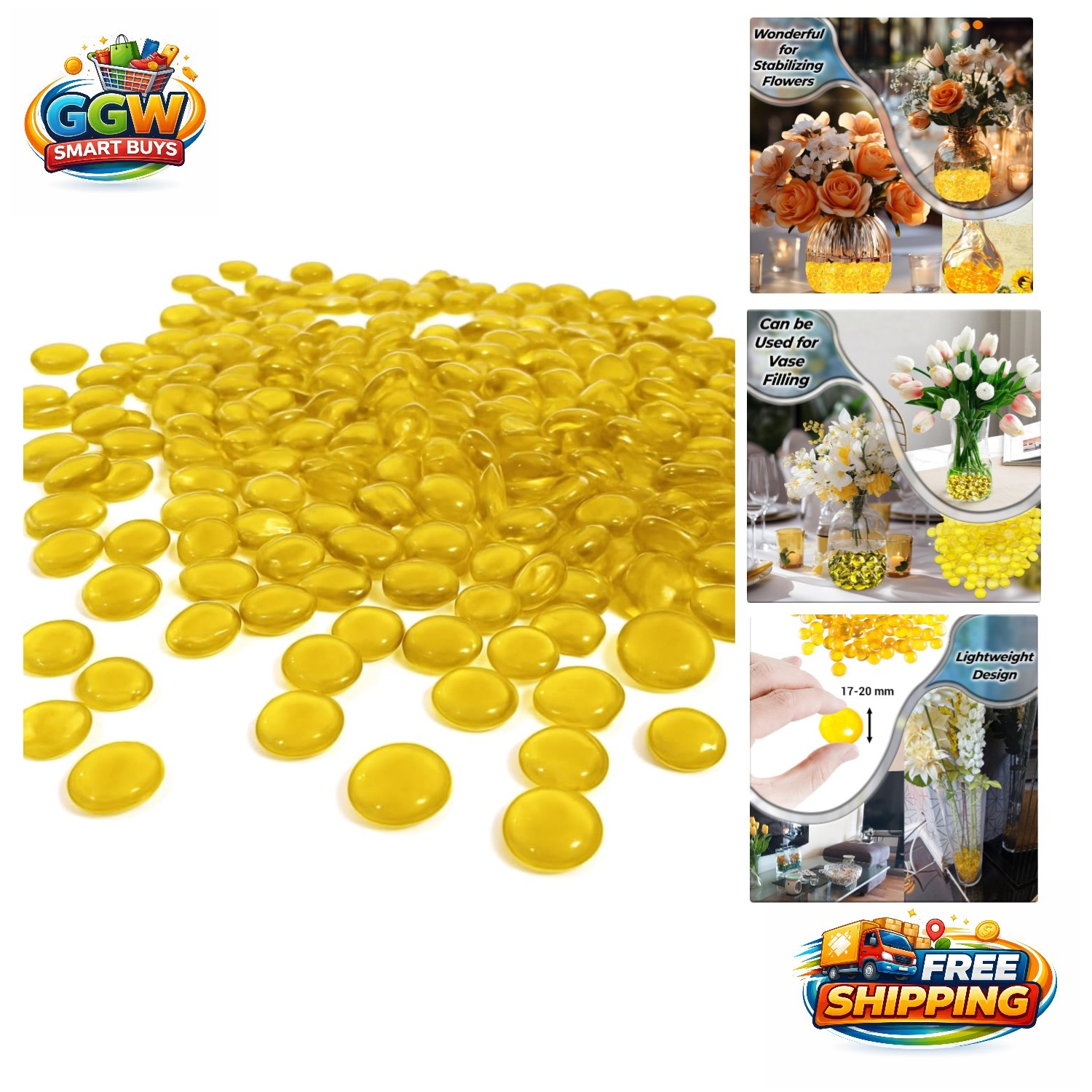 1 lb Yellow Decorative Glass Pebbles – Perfect for Aquariums & Wedding Decor
