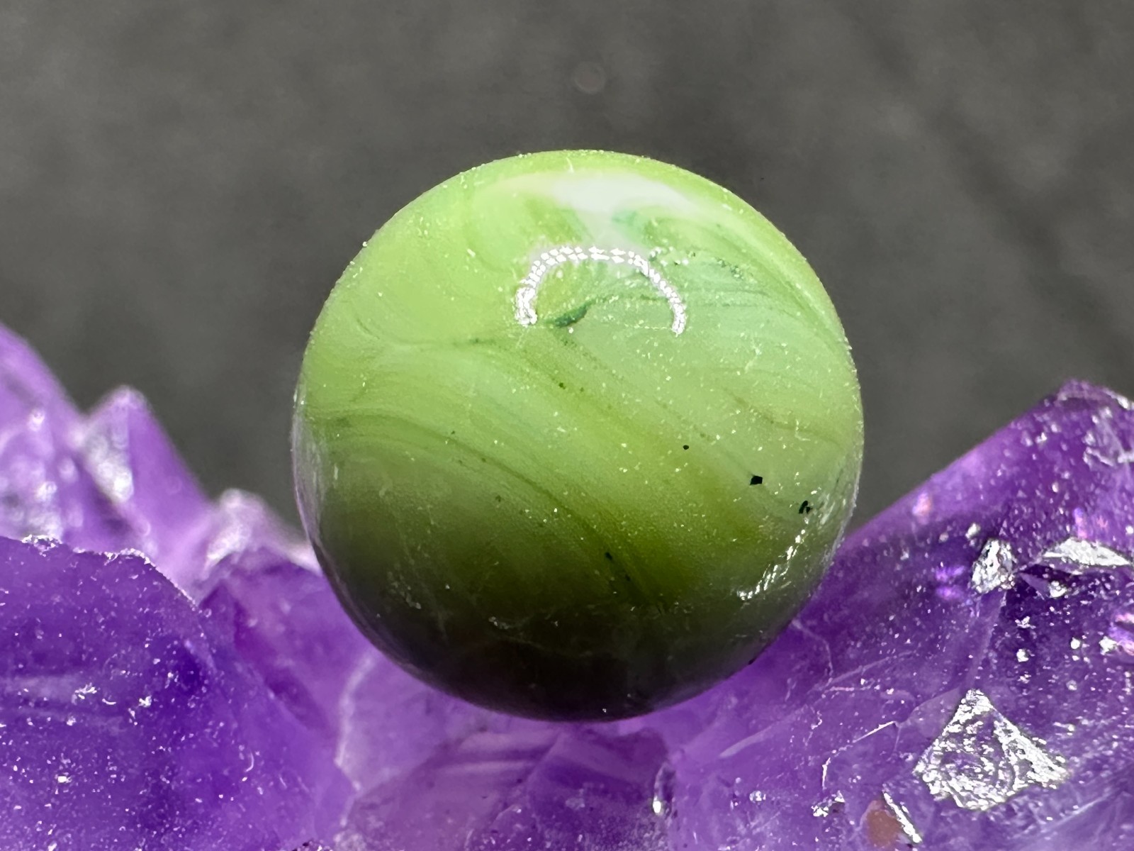 PEEWEE Tiny Vintage Swirl Marble w/AVENTURINE – Light Pine Green – .47″