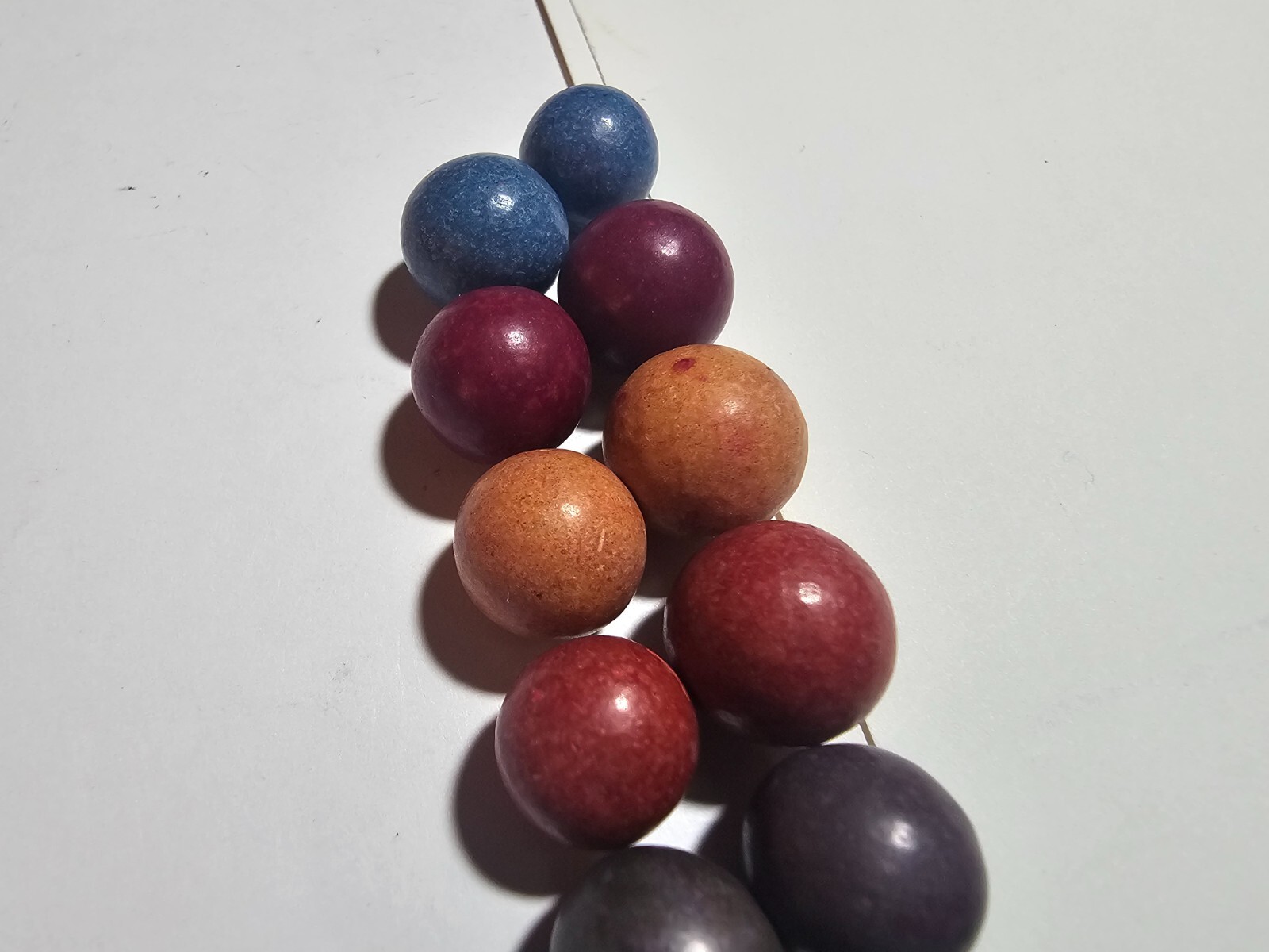~10~ CLAY MARBLES 5 DIFFERENT COLORS BLUE PURPLE PEACH RED GERMANY TOY
