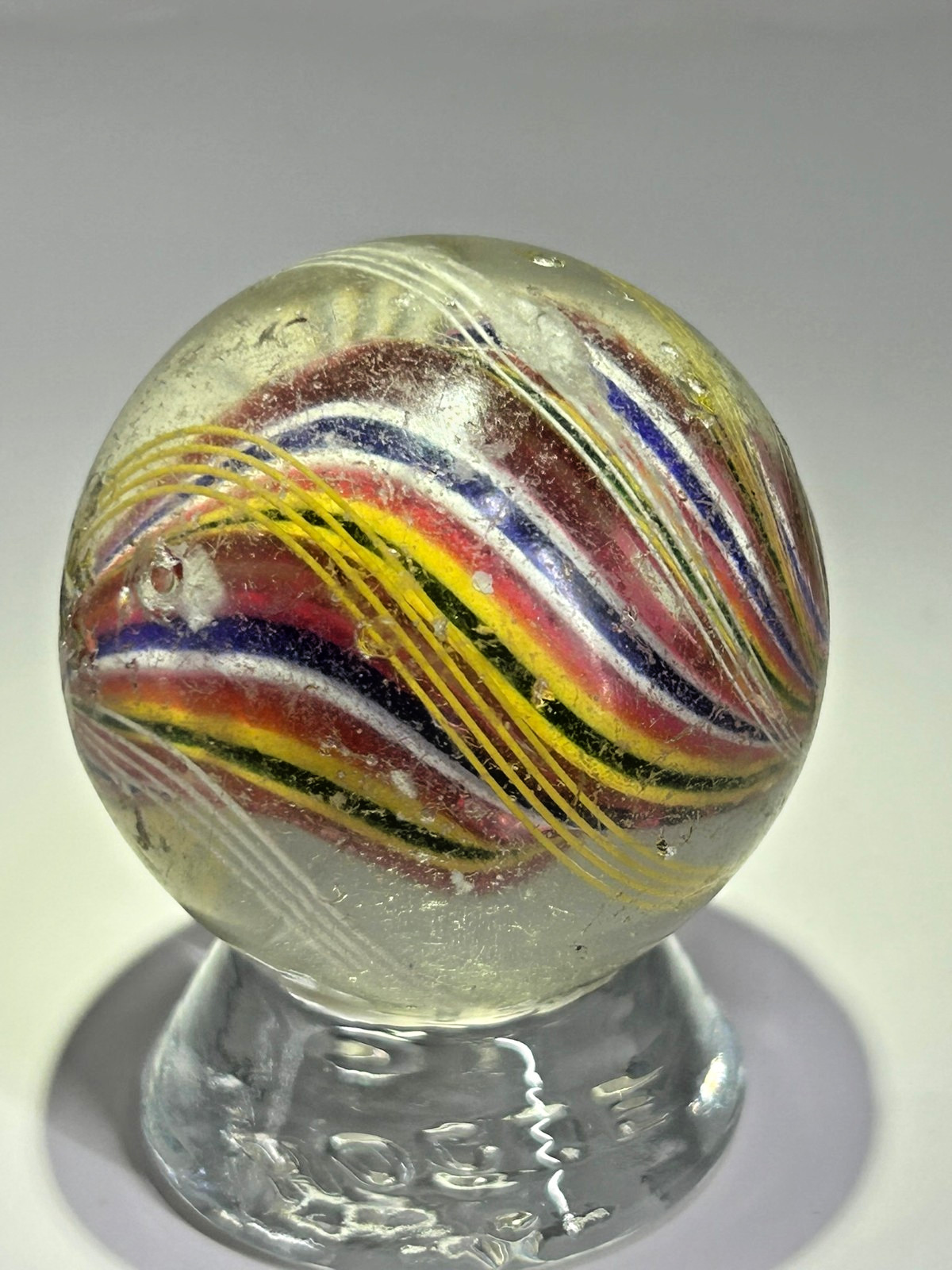 Antique German Divided Core Marble w/ Latticino Clusters 1-27/32″ NM E3.18