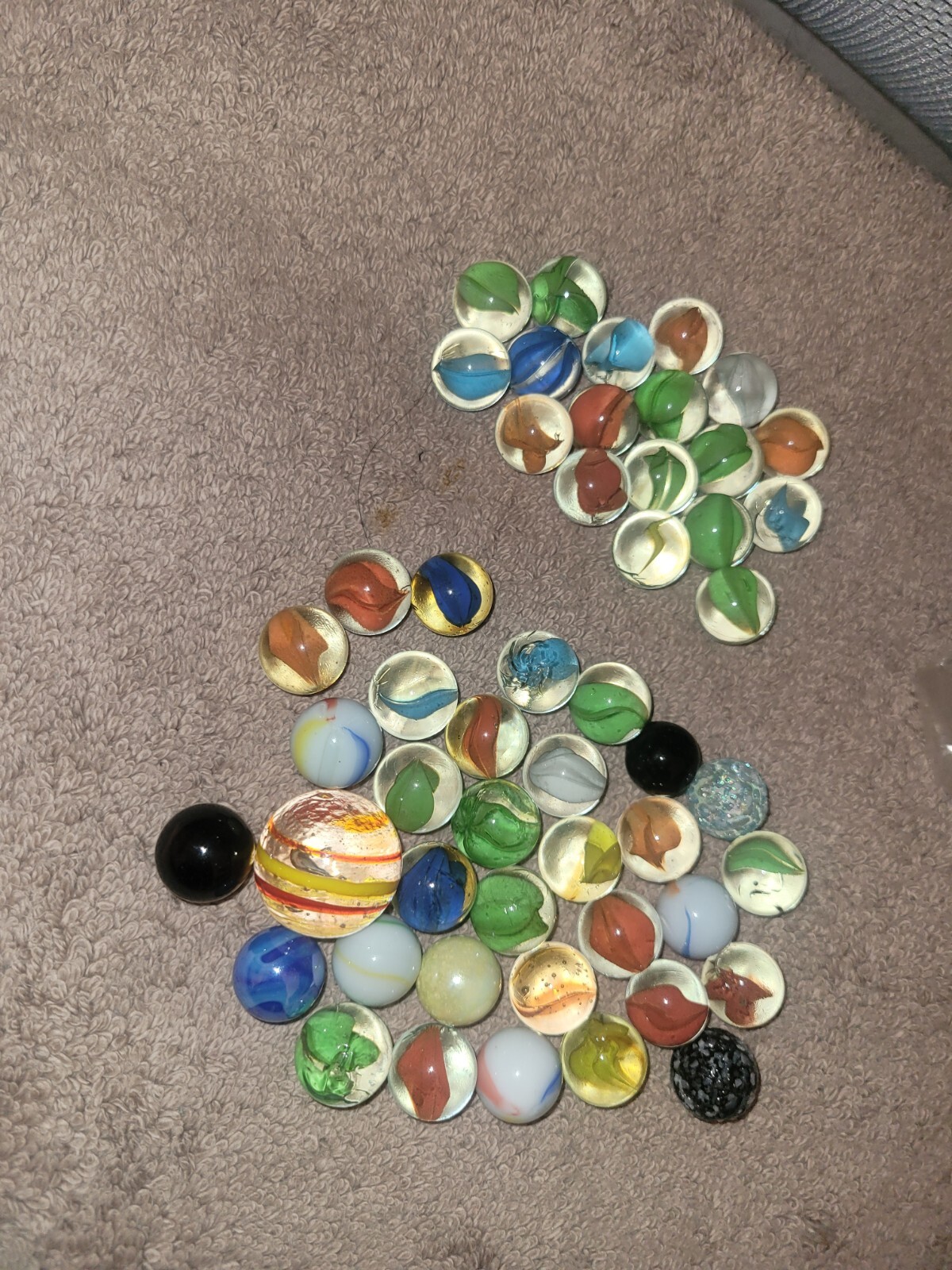 Vtg Lot of Glass Blue Green White Swirled Marbles 51~Misc Sizes