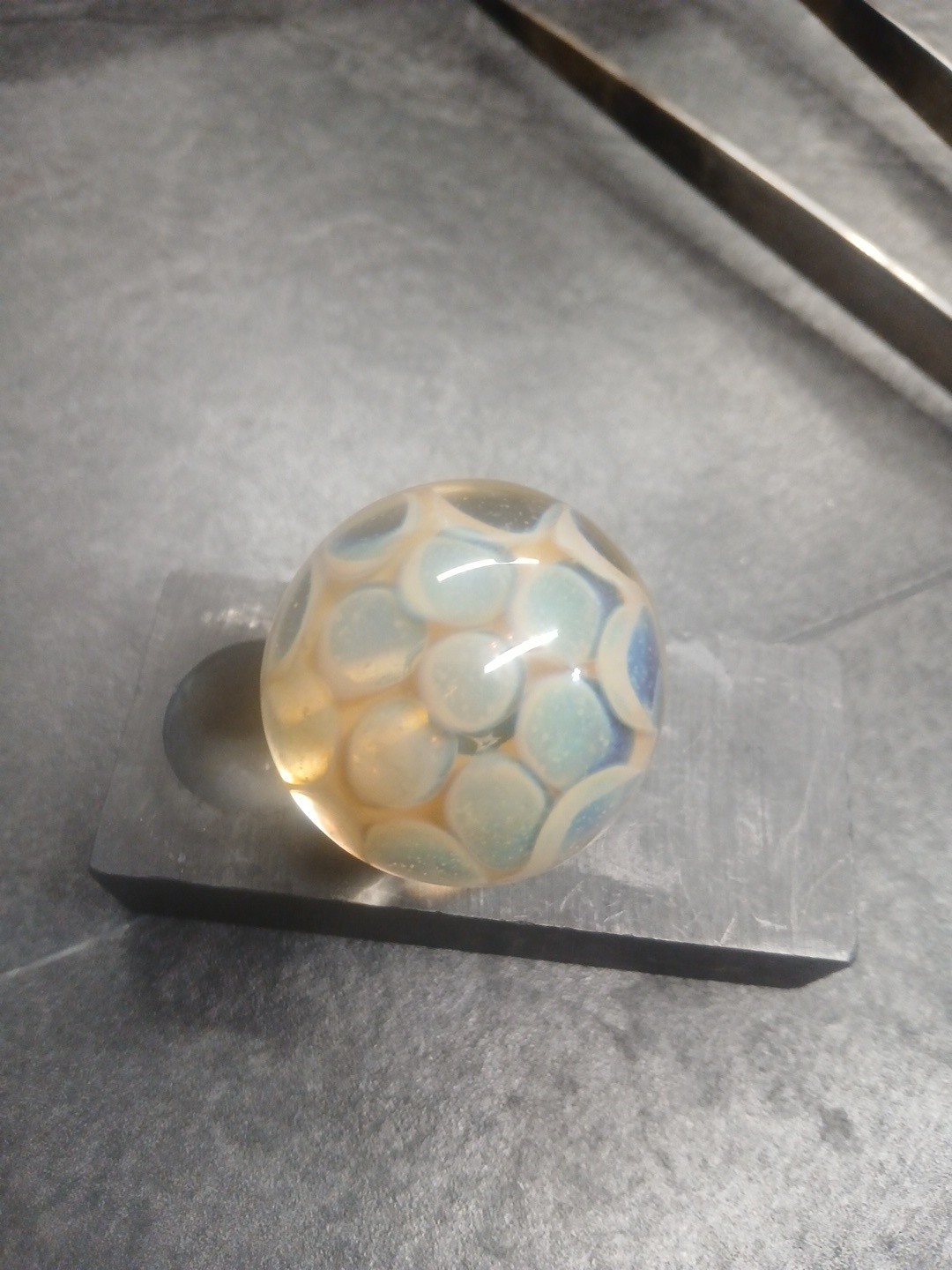American Made Hand Blown Silver Fumed Honeycomb Marble UV Reactive