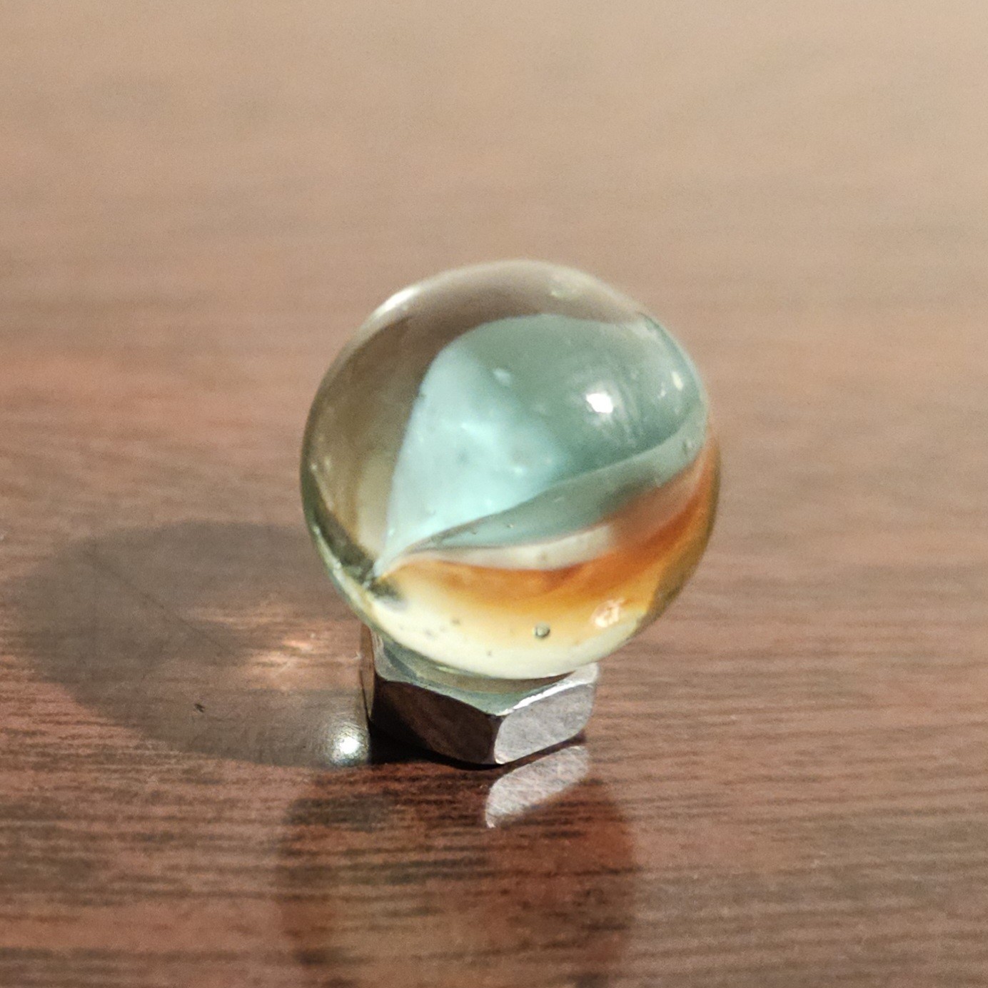 Vintage Red White Blue 3 Lobe Banana Cats Eye .593 Glass Marble