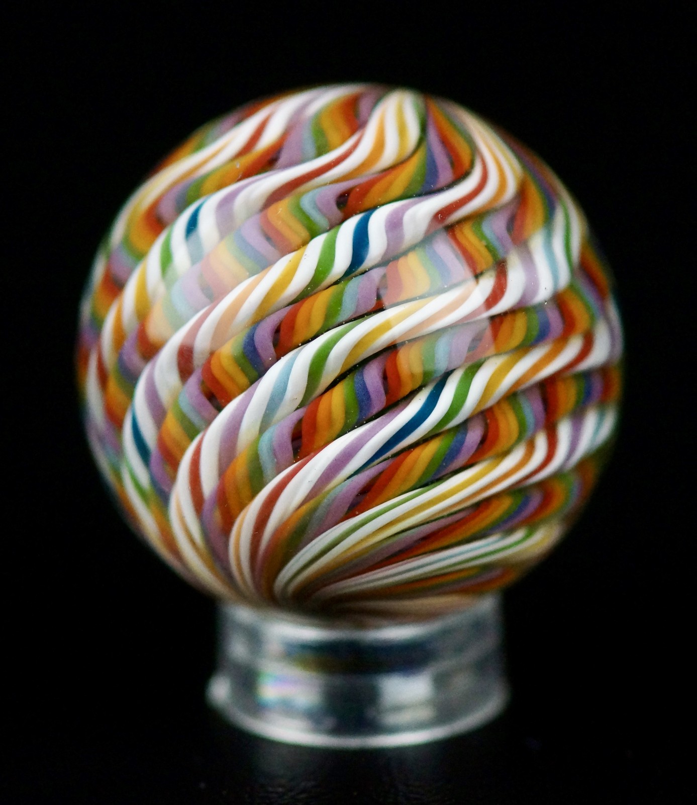 Bryan Trillas Glass Marble/Filigree 14 Cane Pattern/UV/Multi Rainbow/1.0-1.1 in