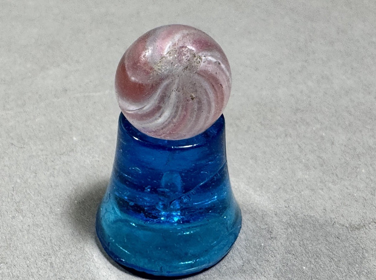 Antique Handmade German Onionskin Swirl Glass Marble .48” Peewee Double Pontil