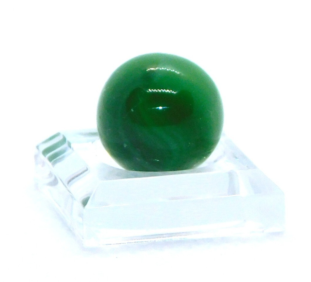Vintage Glass Marble Small Green Opaque Swirl Melted Pontil Mint 0.55″ #0-116