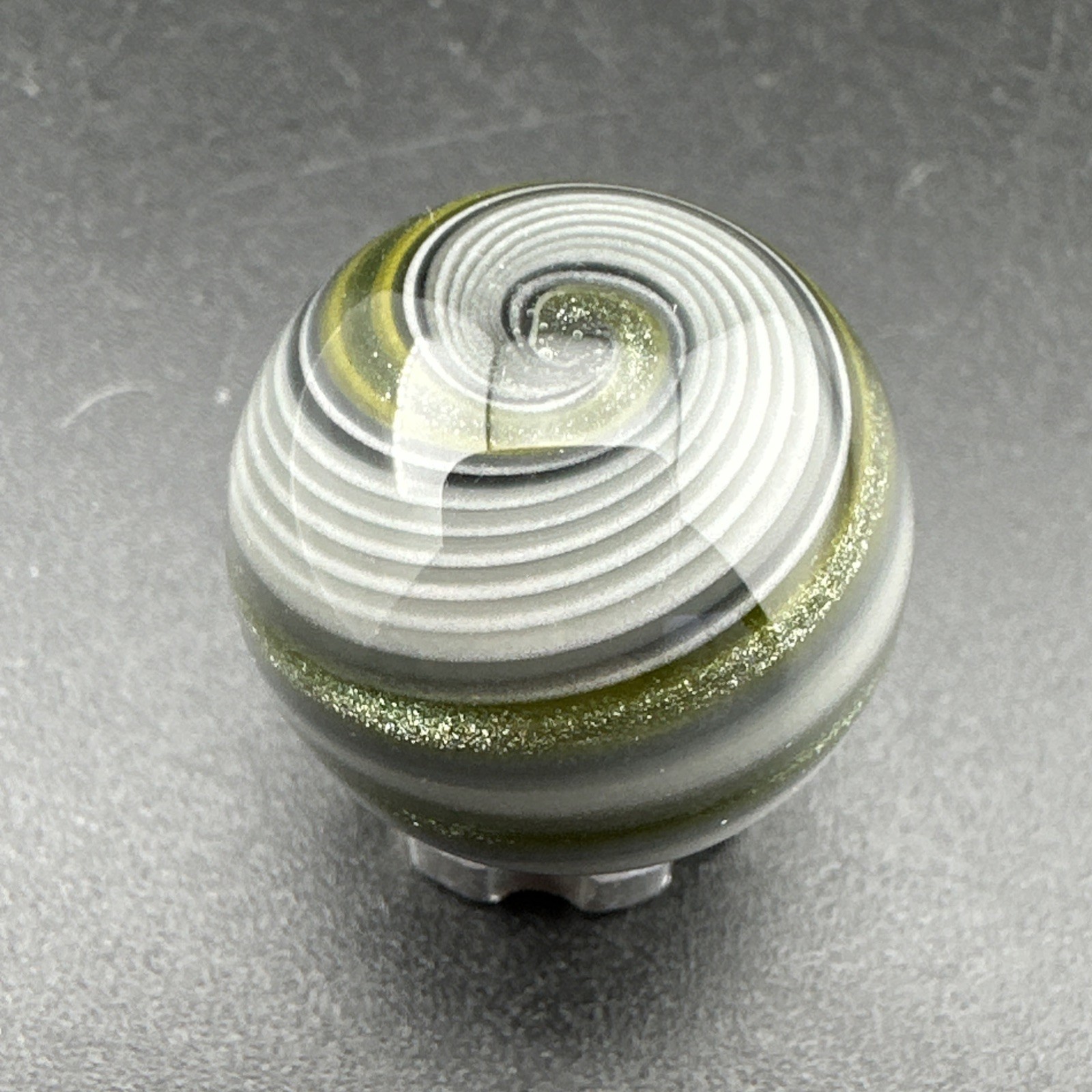 Contemporary Handmade Art Glass Marble .79″ Banded Swirl, Black Grey Yellow, MIB