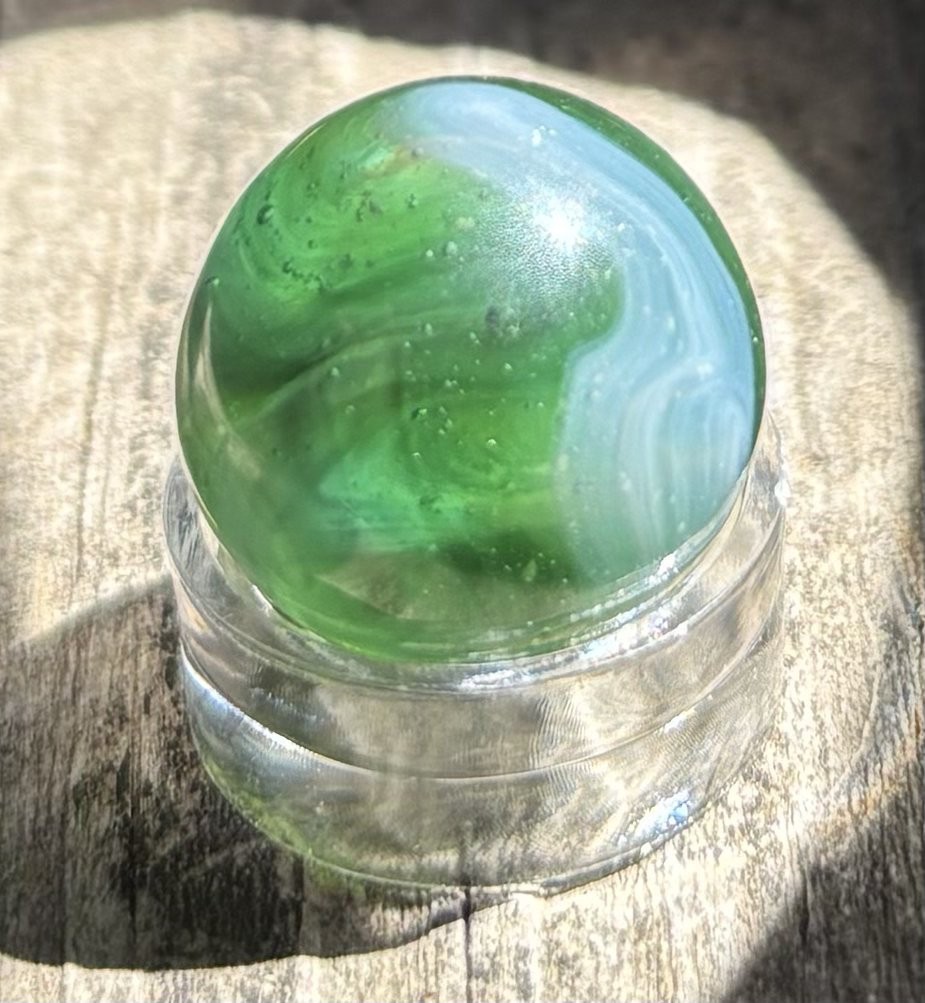 Vintage Glass Marble Maybe Lime Green Brushed Patch? Approx. .61 in Lot 1 PRETTY