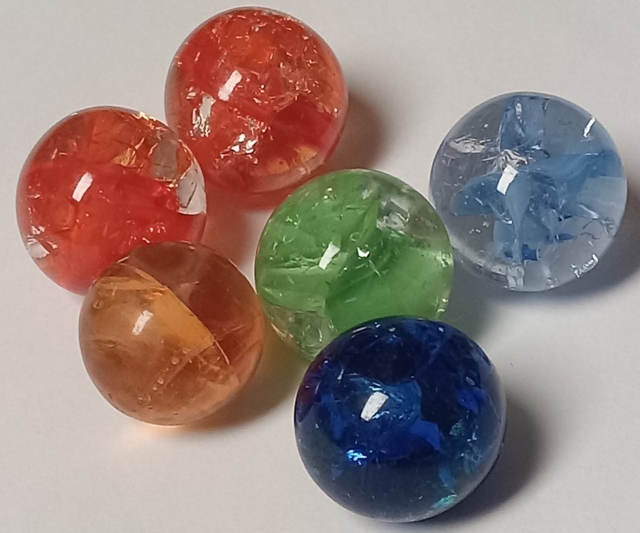 6 Vintage Crackle Glass Vitro Marble King Orange Blue Green ⭐Tinted Peach Cobalt