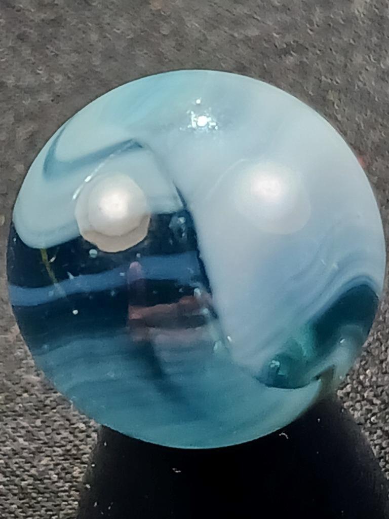Vitro Agate .53″ Aqua Black Tri-Lite Near Mint Condition Serious Marble A256