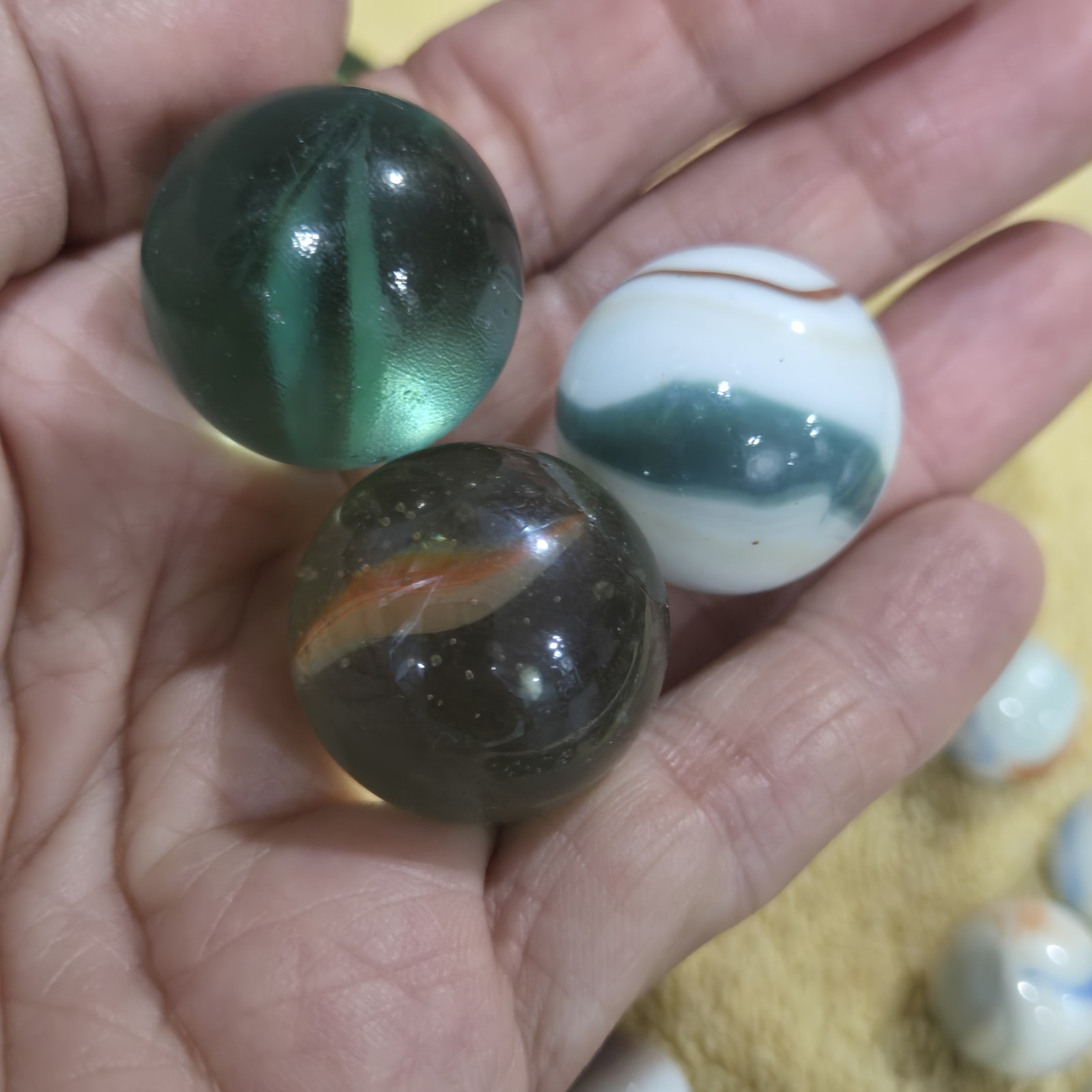 56 Vintage Marbles: 3 Reg. Boulders; 3XL Boulders; 50 Common-size Marbles. L00K!