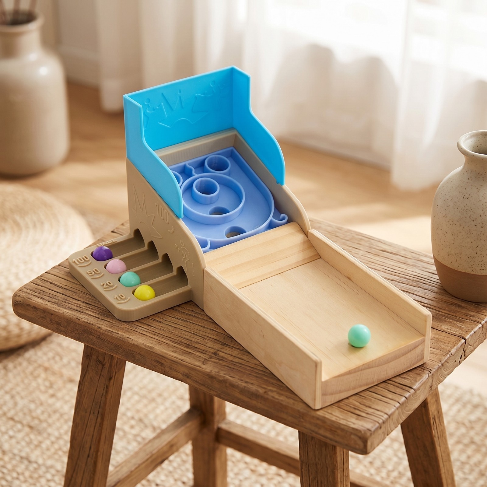 Wooden Marble Toy with Ramp Safe Tabletop Arcade Toy Compatible for Children