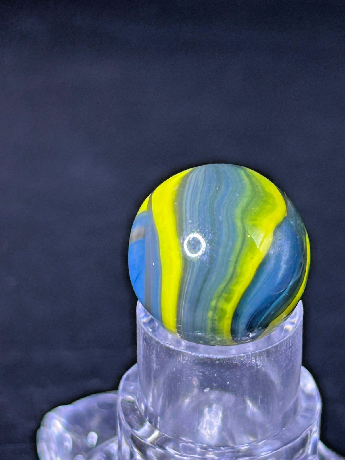 Vintage Christensen Agate (CAC) Swirl Marble, Blue/Yellow, .64″, Mint, #C3
