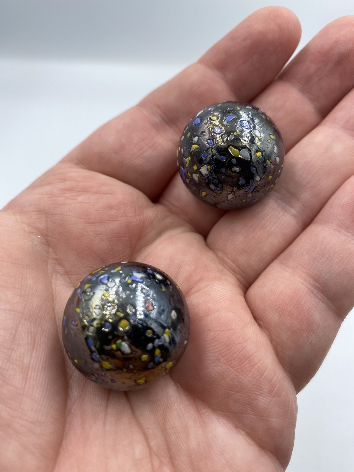 Confetti Marbles 2 med large lot Black with paint specks