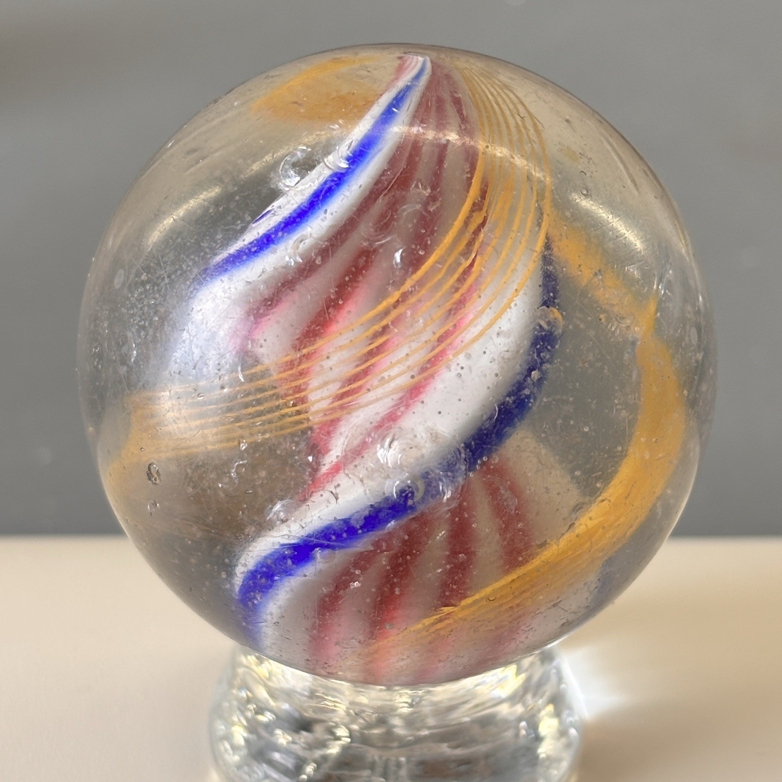 💥Antique German Handmade Wide Ribbon Core Marble 2.38” NM Please Make An Offer