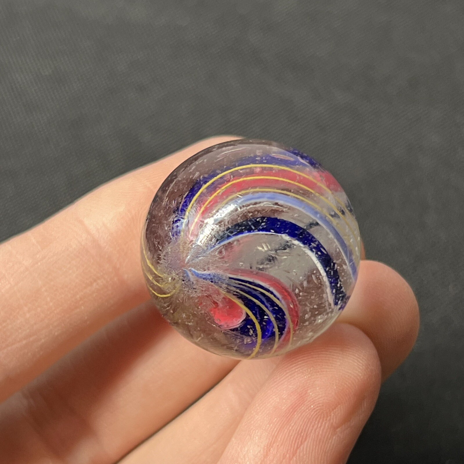 VTG German Handmade Solid Core Swirl Marble 1” Blue Pink Swirl