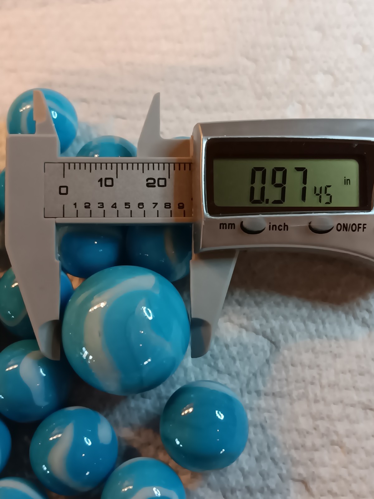 Blue White Swirl Machine Made Toy Marbles Lot, 0.97-0.64 Inch, Ages 8+