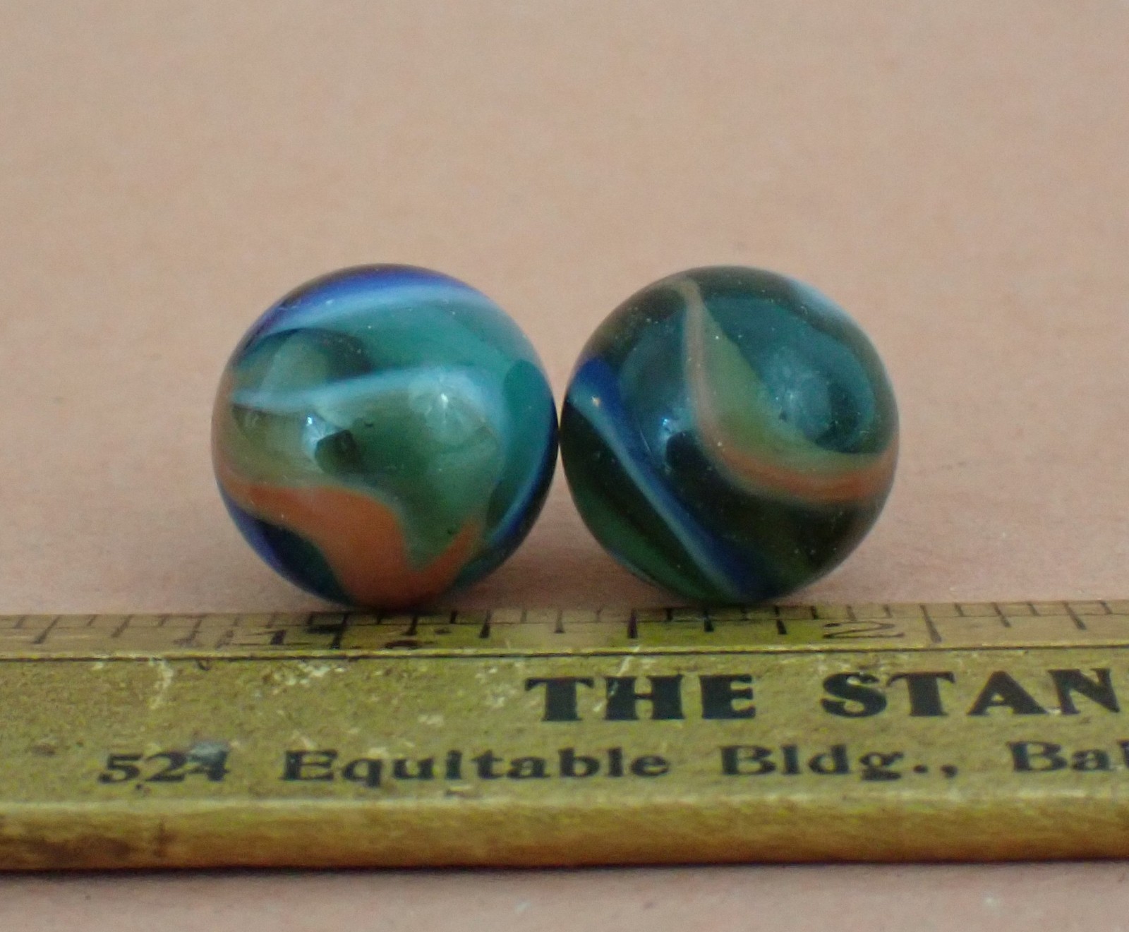Group of 2 Vintage Peltier Glass MCS Marbles Estate Find Multi-Colored Swirls #9