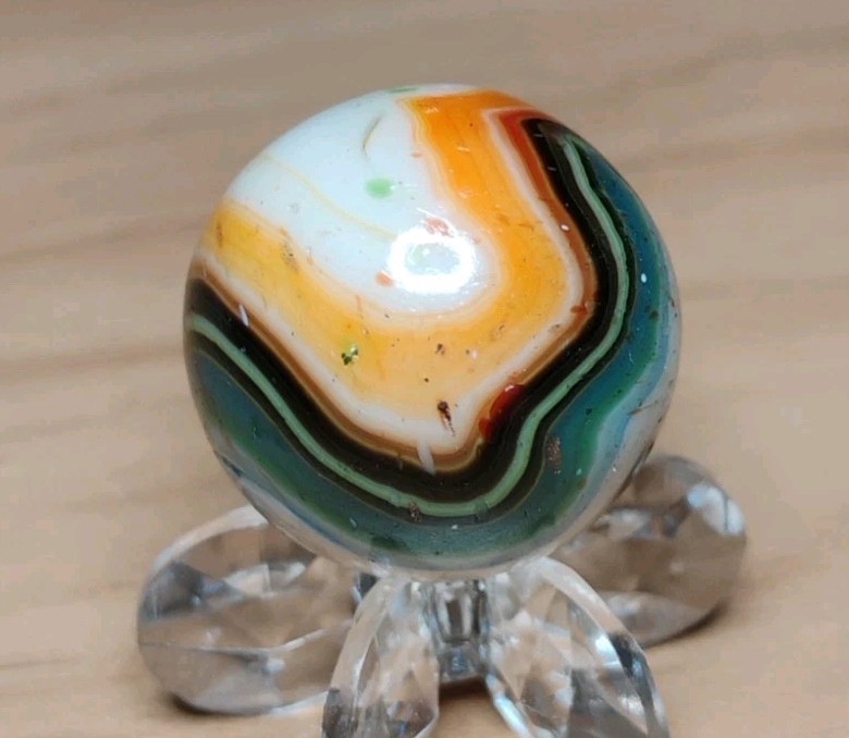 .74″ D.A.S. MARBLES 💥”TRUE NORTH” GOLD LUTZ+CONFETTI GLASS TOYS MINT-