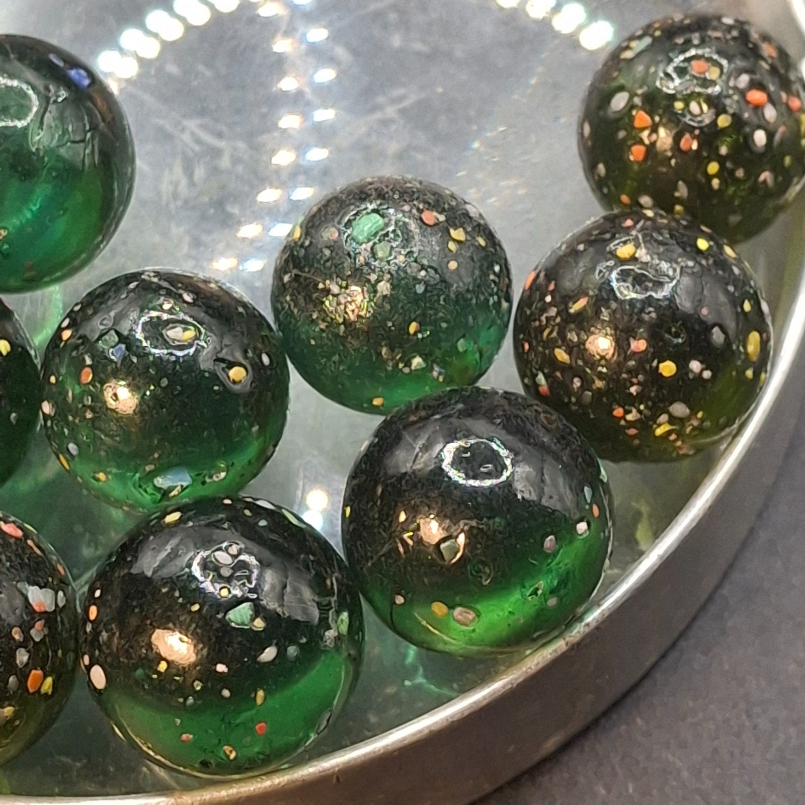 Vintage Vacor Destroyer Rocheux Confetti Glass Marble Lot of 14