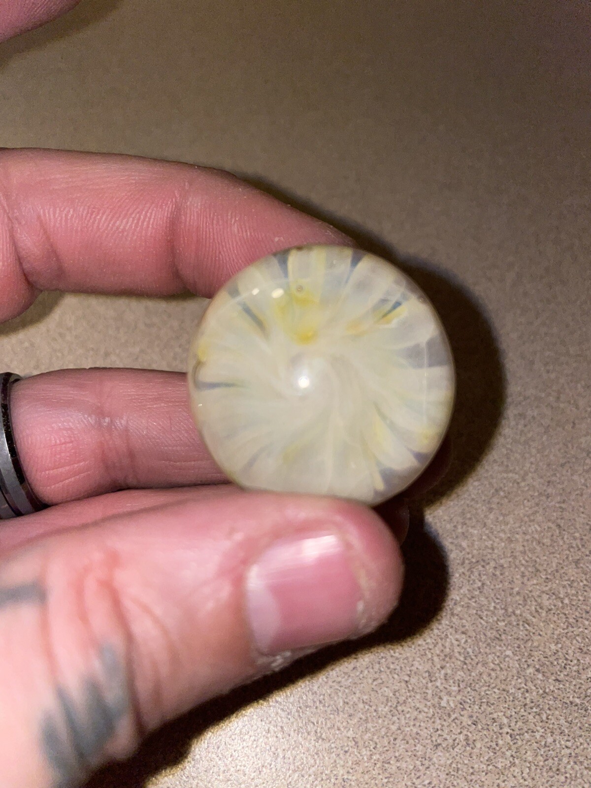 1 1/2 “ Tall Glass Marble , Two Tiny Chips On The Bottom Read Desc