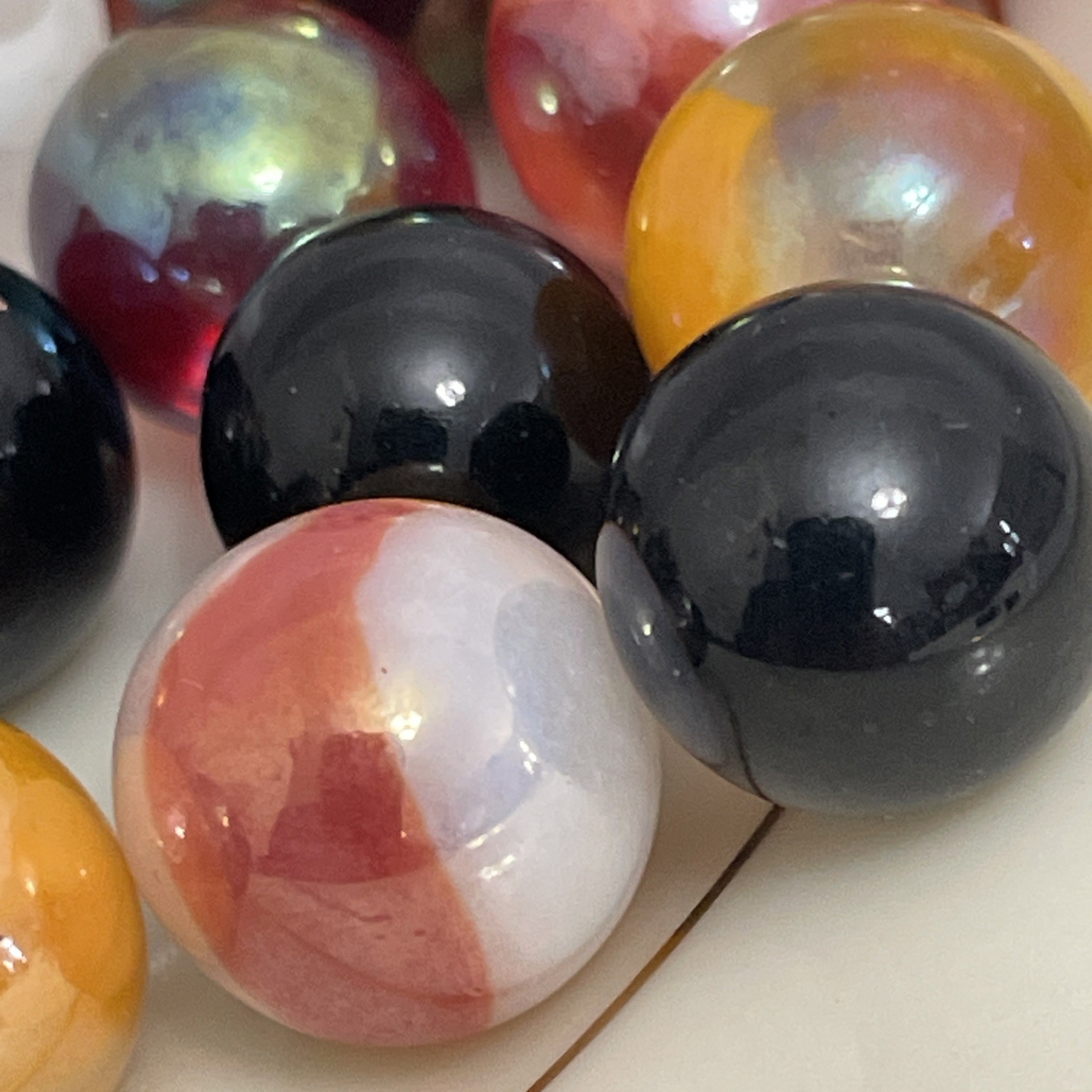 Vintage Estate Glass Marbles Lot – Iridescent, Cat’s Eye, + Other 45Pc