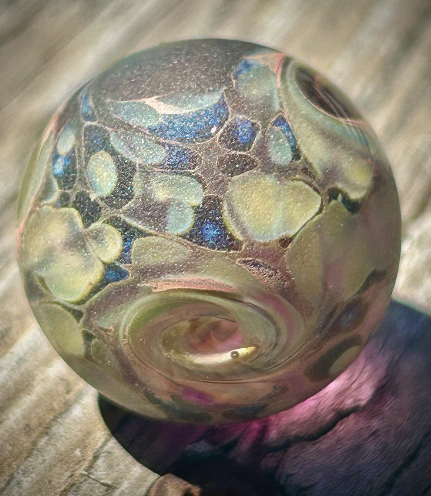 Hand Blown Sand Blasted Frosted Marble Boro Glass Art portal windows planet