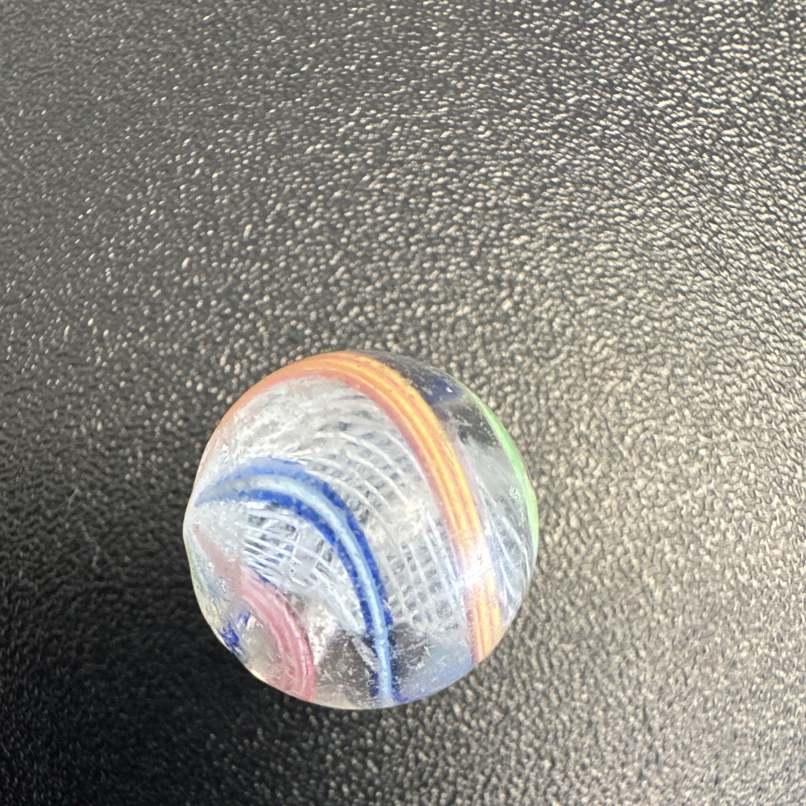 German Marble. Clear Swirl Style w/ Blue Green Pink Orange white Ribbon Design