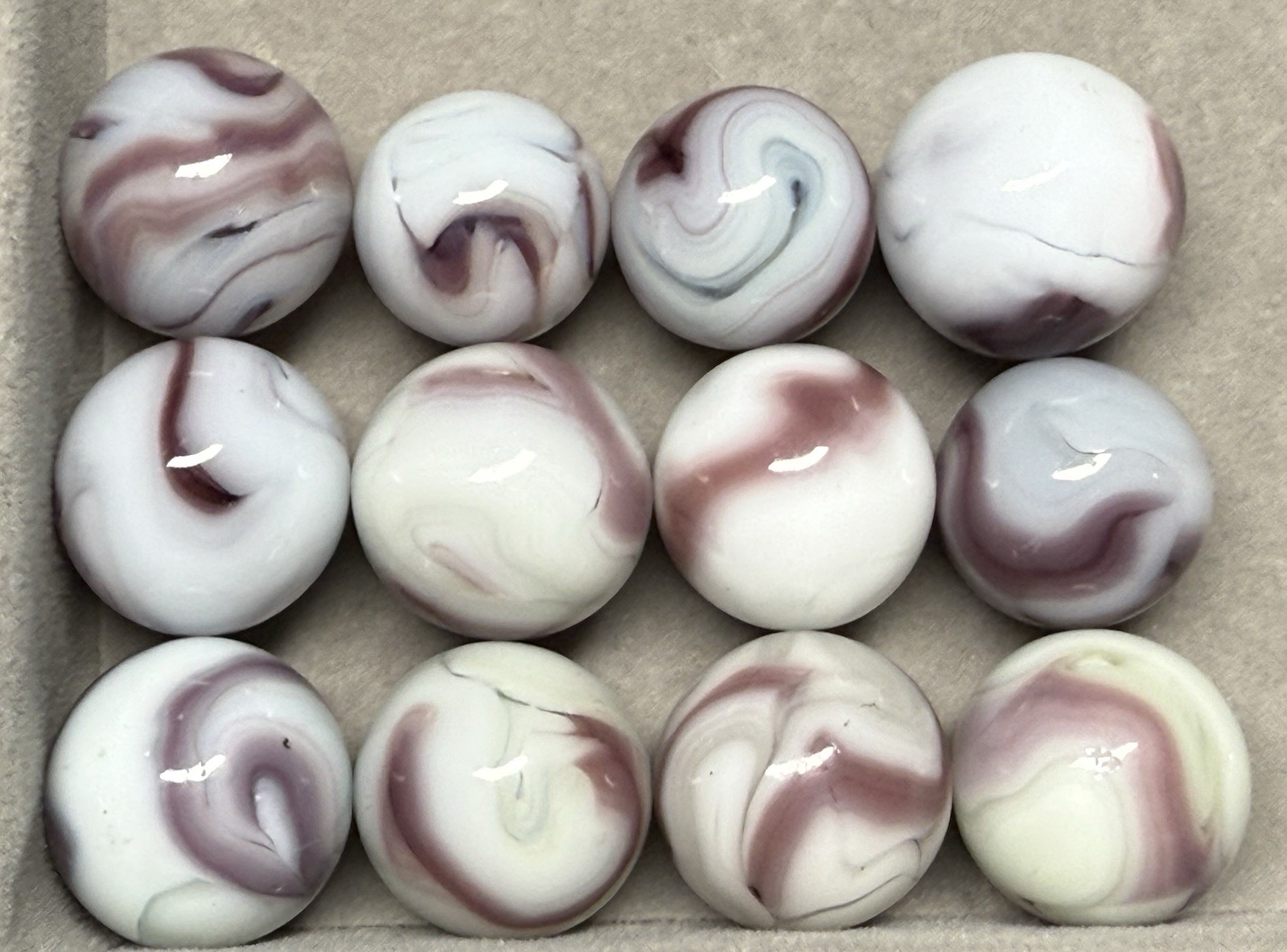 Lot Of 12 Lavender Alley Champion Ravenswood Swirl Marbles .55” To .65” NM(+)