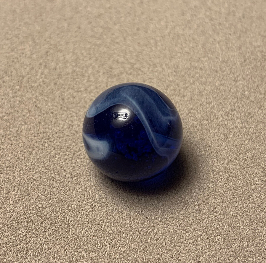 Vtg Christensen CAC Alley Agate Dark Blue White Swirl Transparent Marble 0.639”