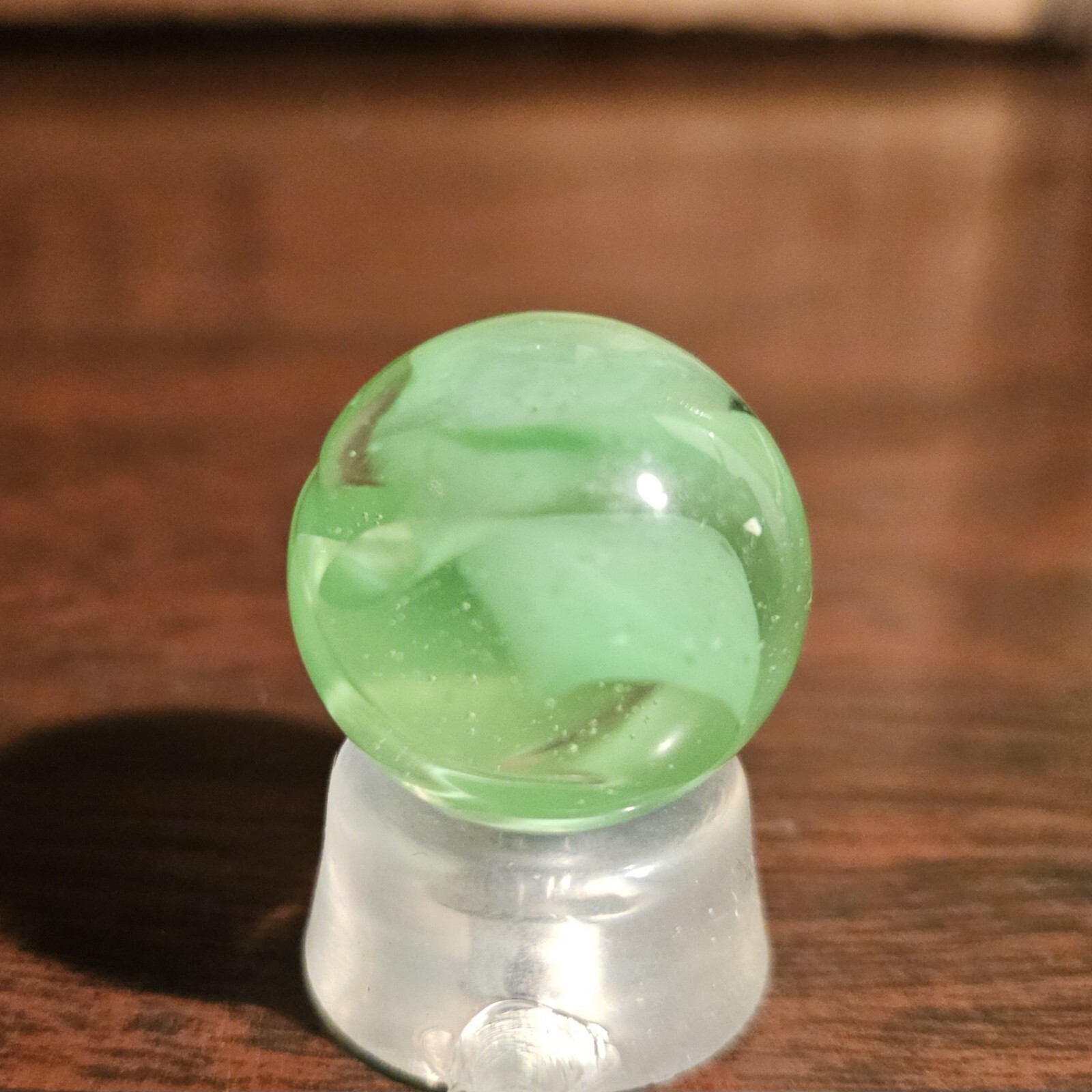 Vintage C E Bogard Hybrid Green in Clear O.94″ Diameter Shooter Glass Marble