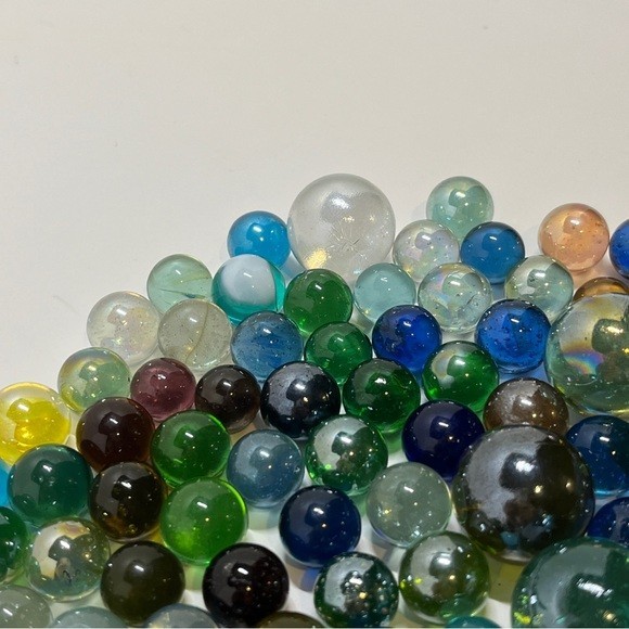 180+ Vintage Glass Marbles Clear Green Blue Mixed Lot Yellow Orange Red Pink