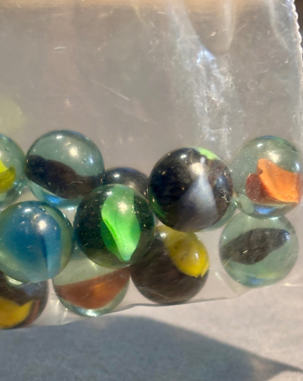 Lot of 23 Assorted Glass Marbles Cat’s Eye Swirl Mix in Resealable Bag