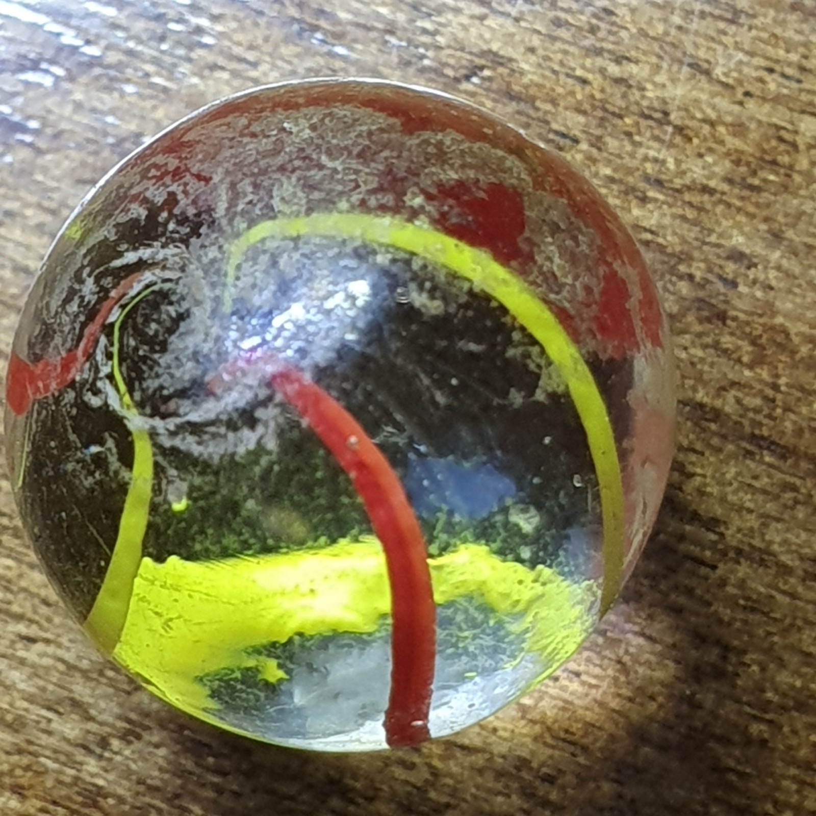 Antique Handmade German Coreless Swirl 15mm (19/32”) Marble Red Orange Yellow