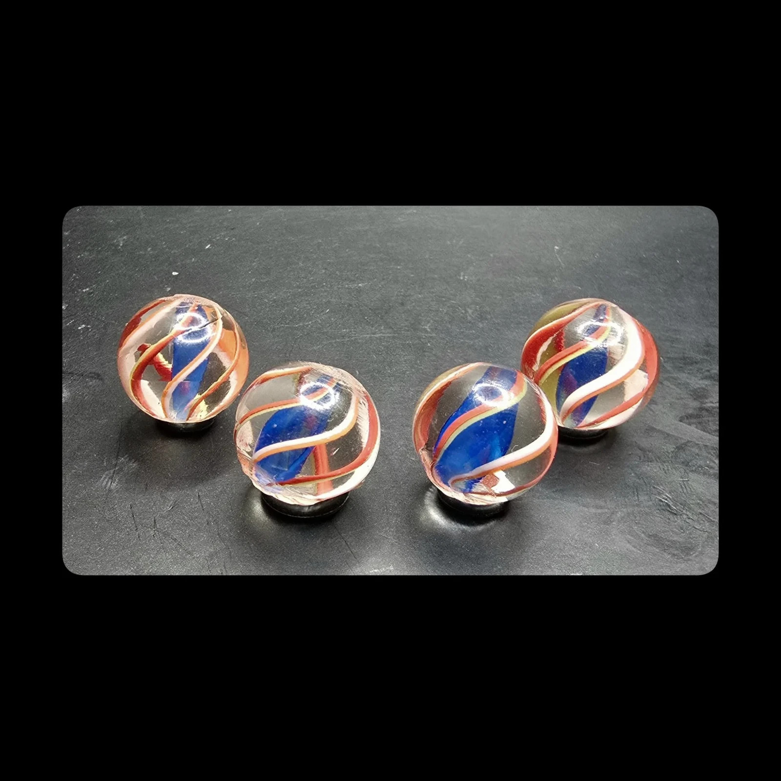 ~Mic’sMibs~11/16″ Set of FOUR same Same Blue Jelly Solid Core Swirls